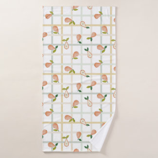 洋梨の夏のピクニック柄のギンガムチェックのニュートラルなデザイン バスタオルセット
