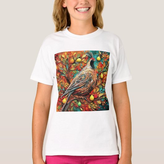 洋梨の木のヤマウズラ Tシャツ (正面)