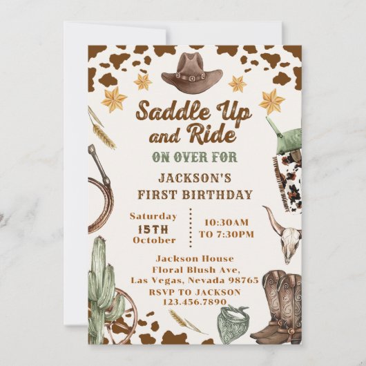 洋鞍を上げて乗って誕生日する 招待状 (正面)