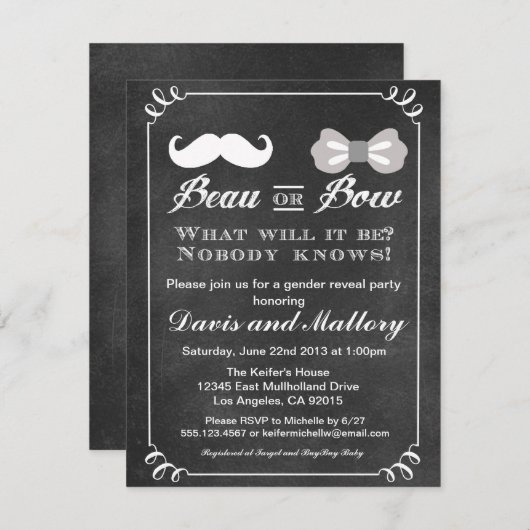 洒落男または弓性はベビーシャワーの招待を明らかにします 招待状 (正面/裏面)