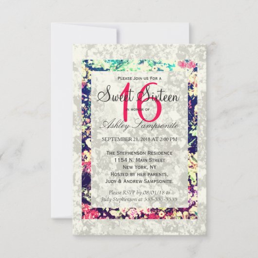 洗い流し数々のとカラーのエレガントフローラ 招待状 (正面)