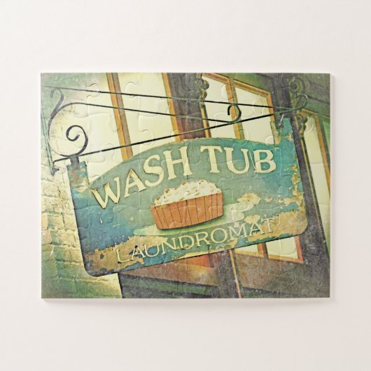 洗い浴槽ランドロマットヴィンテージ符号のサイズ超過 ジグソーパズル (横)