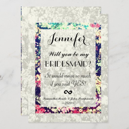 洗浄される及び多彩でエレガントな花のコラージュ 招待状 (正面/裏面)