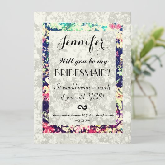 洗浄される及び多彩でエレガントな花のコラージュ 招待状 (スタンド正面)