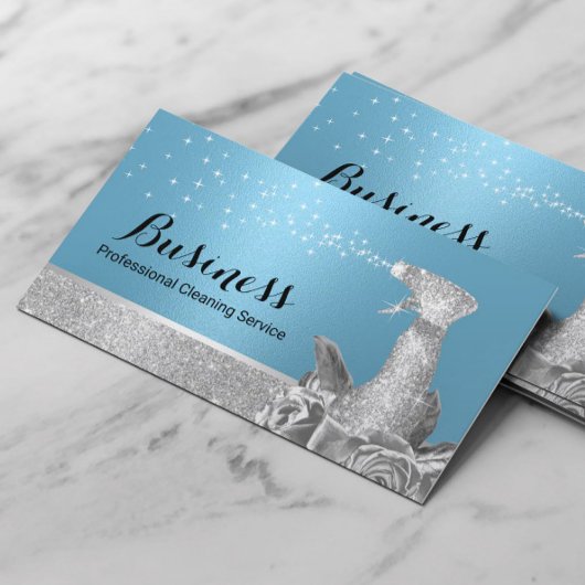 洗浄モダンサービスブルー&シルバーフローラスプレー 名刺