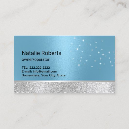 洗浄モダンサービスブルー&シルバーフローラスプレー 名刺 (裏面)