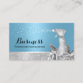 洗浄モダンサービスブルー&シルバーフローラスプレー 名刺 (正面)