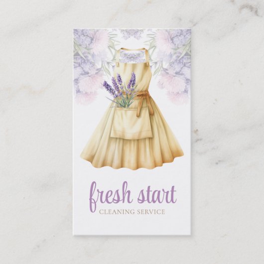洗浄用水色エプロンラベンダー 名刺 (正面)