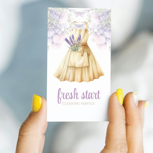 洗浄用水色エプロンラベンダー 名刺