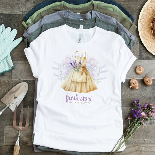 洗浄用水色ラベンダーエプロン Tシャツ