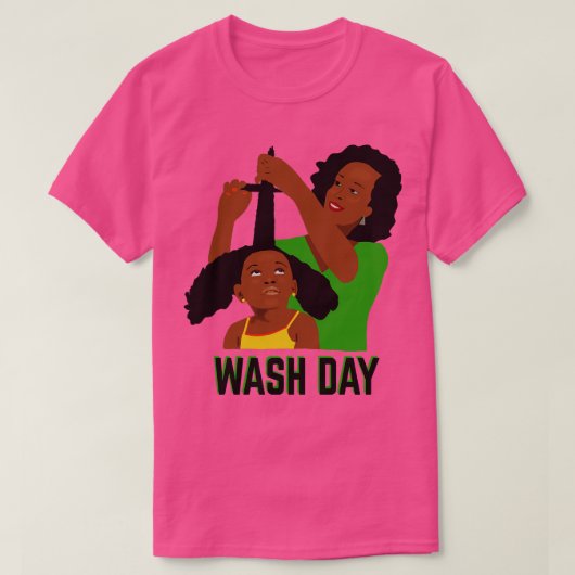 洗濯の日ブラックママスタイリング娘の自然な髪 Tシャツ (デザイン正面)