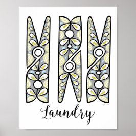 洗濯ばさみランドリールームウォールアート ポスター