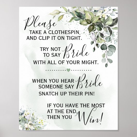 洗濯ばさみ ユーカリ 緑の装飾 ゲーム看板 ポスター (正面)