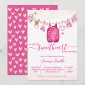 洗濯ひもバレンタインの女の子 ベイビーシャワー 招待状 (正面/裏面)