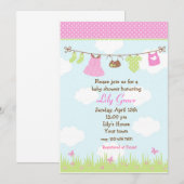 洗濯ひも ベビーシャワー 招待状 ガールズ (正面/裏面)