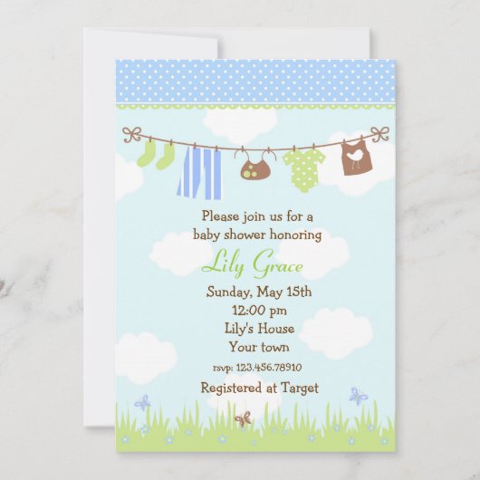 洗濯ライン ベビーシャワーの招待状 招待状 (正面)