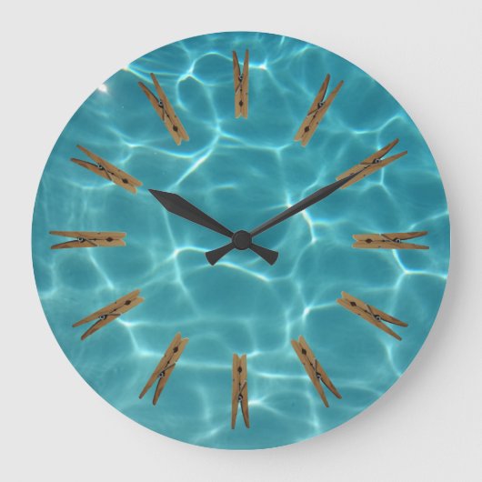 洗濯室の洗濯ばさみ水 ラージ壁時計 (正面)