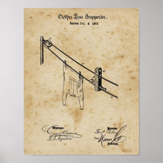 洗濯室の装飾の服のラインの設計図アート ポスター (正面)