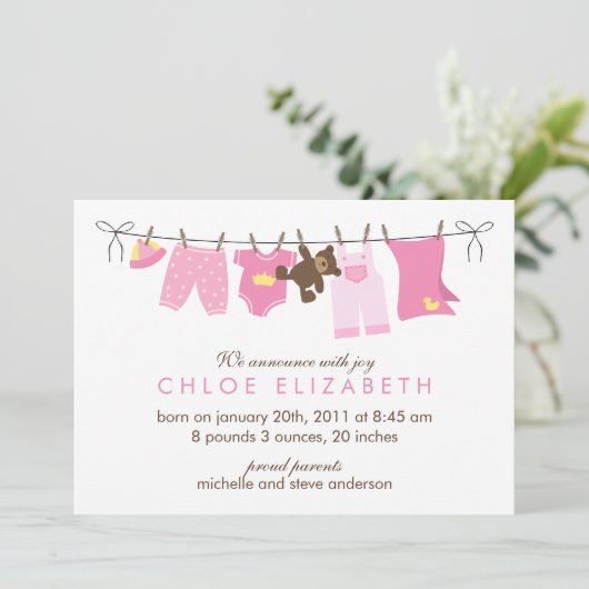 洗濯日のベビー出産のお知らせ 案内状 (スタンド正面)