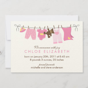 洗濯日のベビー出産のお知らせ 案内状