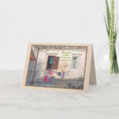 洗濯日/カラフル洗濯物の窓外 カード (正面)