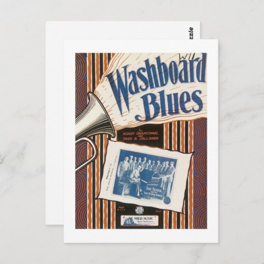 洗濯板ブルースヴィンテージの歌集カバー ポストカード (正面/裏面)