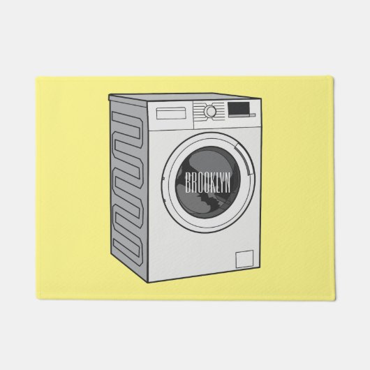 洗濯機の漫画イラストレーション ドアマット (正面)