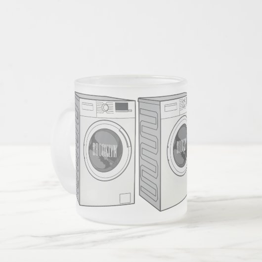 洗濯機の漫画イラストレーション フロストグラスマグカップ (正面左)