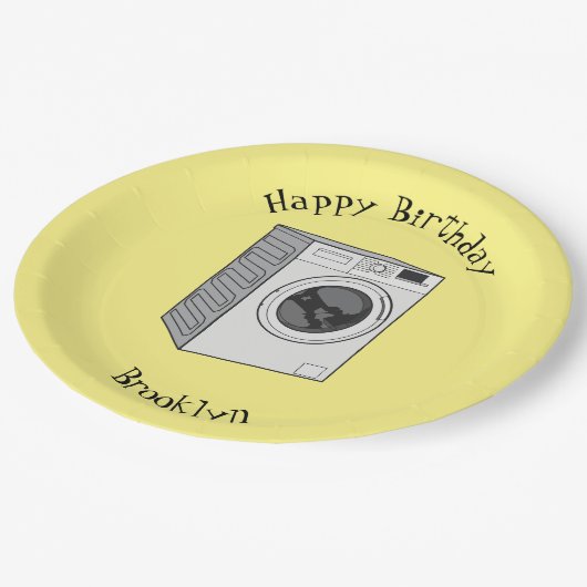 洗濯機の漫画イラストレーション ペーパープレート (アングル)