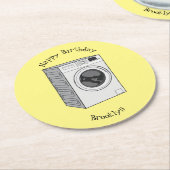 洗濯機の漫画イラストレーション ラウンドペーパーコースター (アングル)