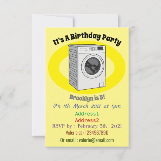 洗濯機の漫画イラストレーション 招待状 (正面)