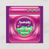 洗濯機家庭用クリーニングQRコードピンク スクエア名刺 (正面)