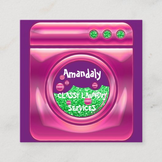 洗濯機家庭用クリーニングQRコードピンク スクエア名刺 (正面)