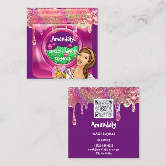 洗濯機家庭用クリーニングQRコードメイド スクエア名刺 (正面/裏面)