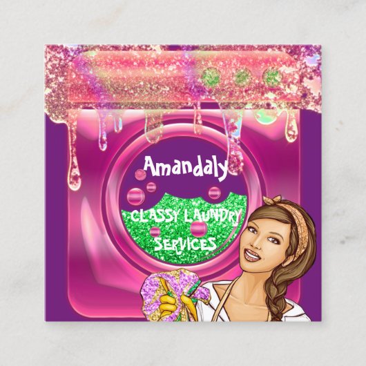 洗濯機家庭用クリーニングQRコードメイド スクエア名刺 (正面)