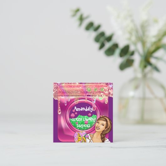 洗濯機家庭用クリーニングQRコードメイド スクエア名刺 (スタンド正面)