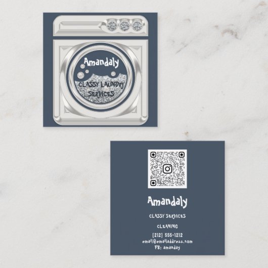 洗濯機家庭用クリーニングQRコードロゴ スクエア名刺 (正面/裏面)