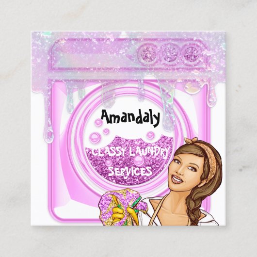 洗濯洗浄サービスQRコードドリップ スクエア名刺 (正面)