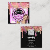 洗濯洗浄サービスQRコードブラック スクエア名刺 (正面/裏面)