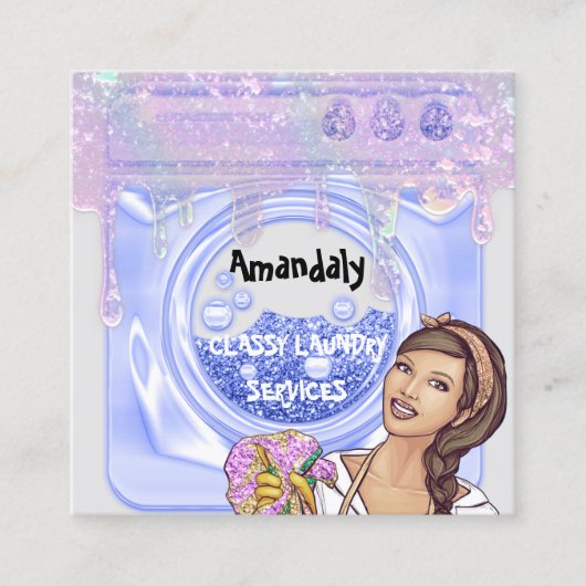 洗濯洗浄サービスQRコードブルーグレー スクエア名刺 (正面)