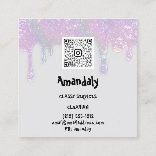 洗濯洗浄サービスQRコードブルーグレー スクエア名刺 (裏面)