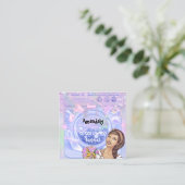 洗濯洗浄サービスQRコードブルーピンク スクエア名刺 (スタンド正面)