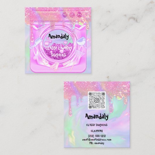 洗濯洗浄サービスQRコードメイドホーム スクエア名刺 (正面/裏面)