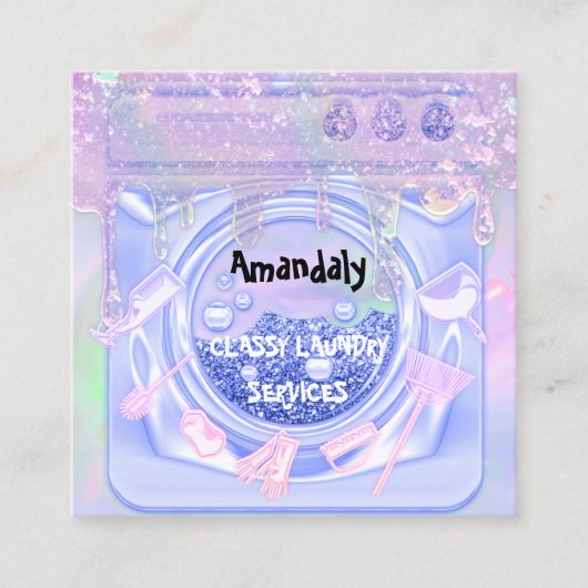 洗濯洗浄サービスQRコードロゴ スクエア名刺 (正面)