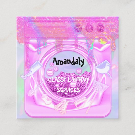 洗濯洗浄サービスQRコード自筆証書 スクエア名刺 (正面)