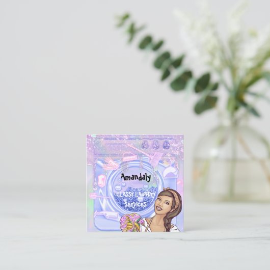 洗濯洗浄サービスQRコード自筆証書 スクエア名刺 (スタンド正面)