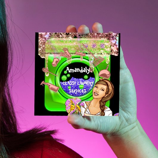 洗濯洗浄サービスQRCodeグリーン スクエア名刺