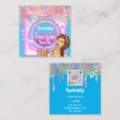 洗濯洗浄サービスQRCodeブルーピンク スクエア名刺 (正面/裏面)