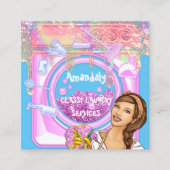 洗濯洗浄サービスQRCodeブルーピンク スクエア名刺 (正面)