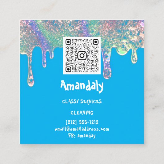 洗濯洗浄サービスQRCodeブルーピンク スクエア名刺 (裏面)